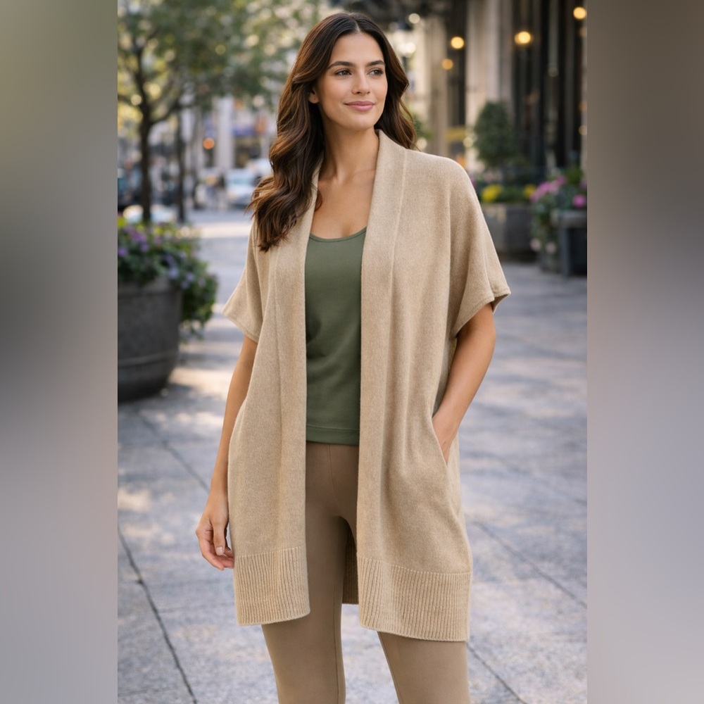Leith Women's Tan Open-Front cashmere Cardigan